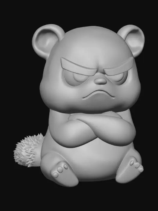 3D model for Smooth, simple detail, kawaii, grumpy animal, sitting.