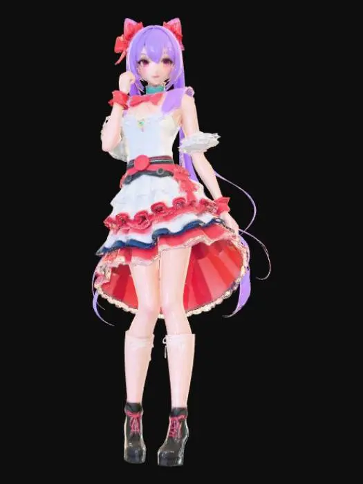 3D model for High detail, Anime Girl, Posing dramatically, posed on sidewalk base, with a shop facade backdrop