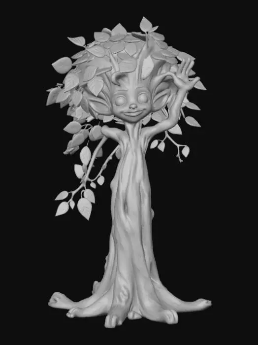 3D model for Anime Tree Ent posed on a detailed stand