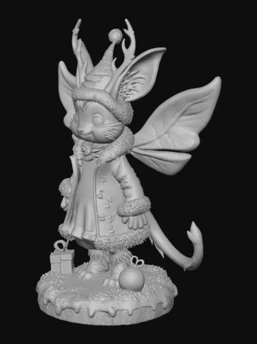 3D model for High detail, fantasy, Fey Creature, wearing high detailed, christmas clothes, standing on high detailed winter style base, #Christmas2025#