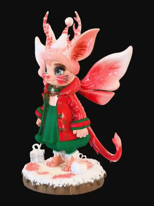 3D model for High detail, fantasy, Fey Creature, wearing high detailed, christmas clothes, standing on high detailed winter style base, #Christmas2025#