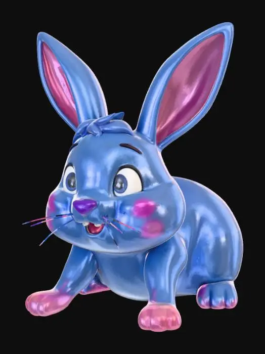 3D model for Smooth detail, cartoon animal, splatting dramatically onto the hardwood floor base.