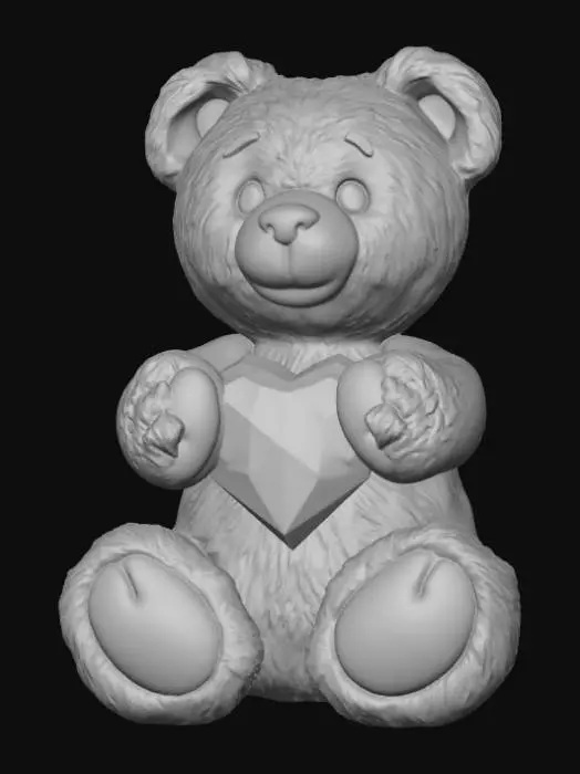 3D model for Smooth detail, polymorphic, teddy bear holding a crystal heart.