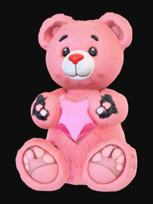 3D model for Smooth detail, polymorphic, teddy bear holding a crystal heart.