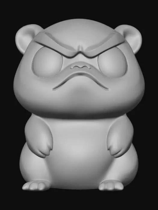 3D model for Smooth, simple detail, kawaii, grumpy animal, sitting.