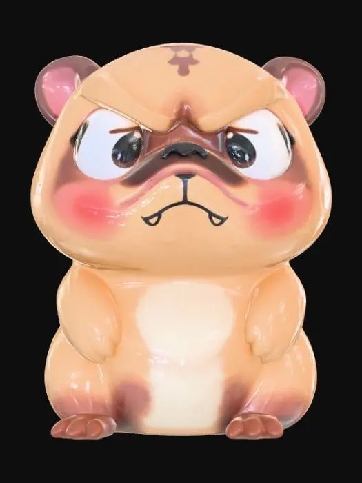 3D model for Smooth, simple detail, kawaii, grumpy animal, sitting.