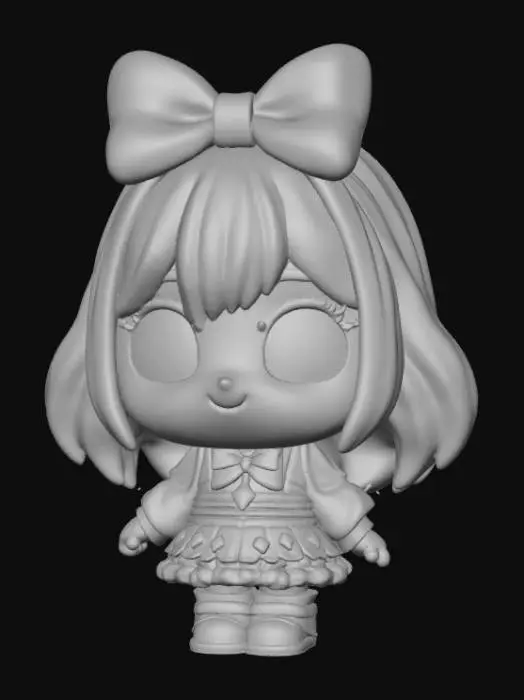 3D model for Kawaii, flat, smooth detail, enamel pin, designed like an anime girl