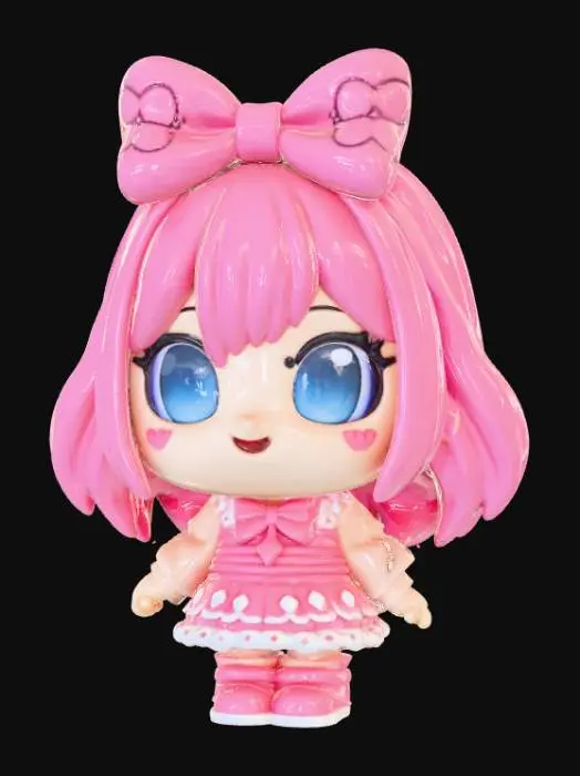 3D model for Kawaii, flat, smooth detail, enamel pin, designed like an anime girl