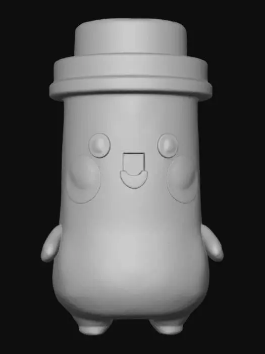 3D model for Smooth, low detail, Chibi Cartoon Pill Bottle sitting, smooth detail