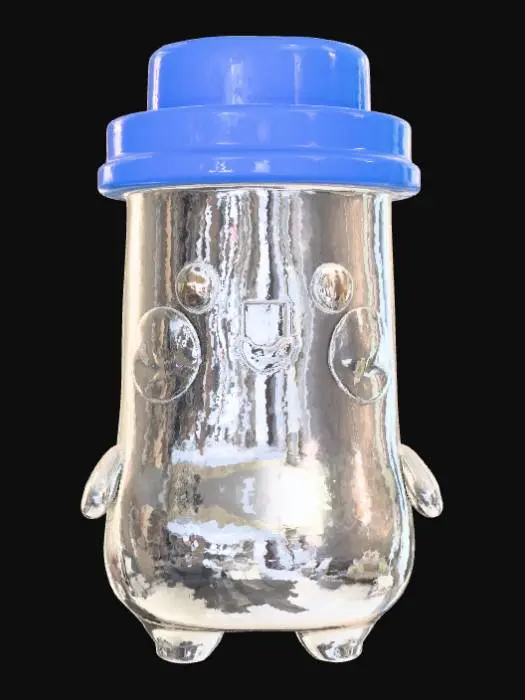 3D model for Smooth, low detail, Chibi Cartoon Pill Bottle sitting, smooth detail