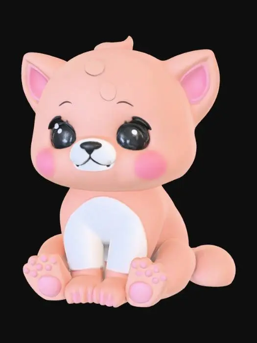 3D model for Smooth detail, kawaii, sitting animal, smooth detail, low detail.