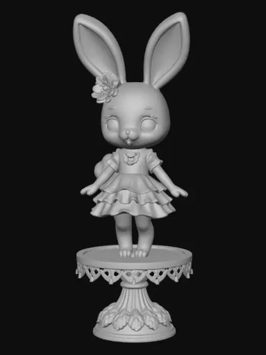 3D model for High detail, anime, fey bunny girl, posing cutely, positioned on a detailed stand.