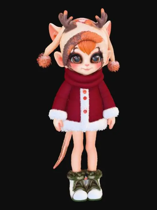 3D model for High detail, fantasy, Fey Creature, wearing high detailed, christmas clothes, standing on high detailed winter style base, #Christmas2025#