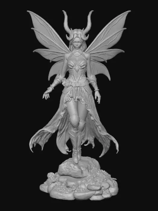 3D model for High detail, Fantasy, Fey Creature, wearing high detail adventurer clothes, standing on high detailed base, in action pose.