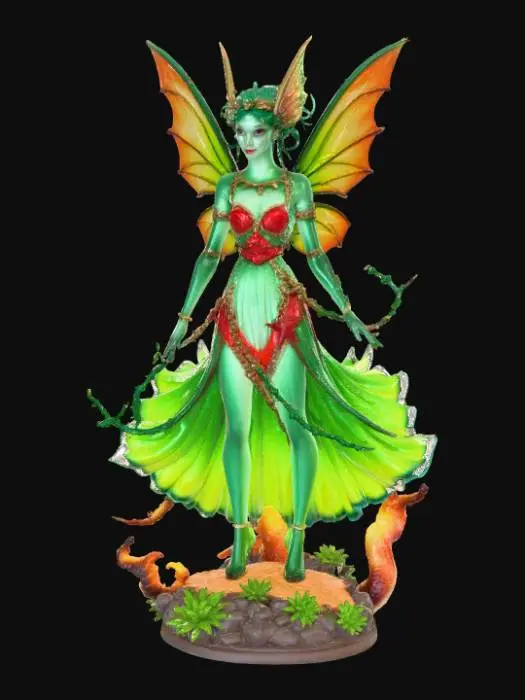 3D model for High detail, Fantasy, Fey Creature, wearing high detail christmas clothes, standing on high detailed base, in action pose