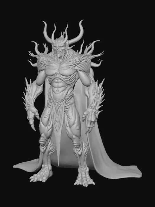 3D model for High Detailed, Fantasy, Thousand Eyed Demon King, standing on a hellfire landscape base.