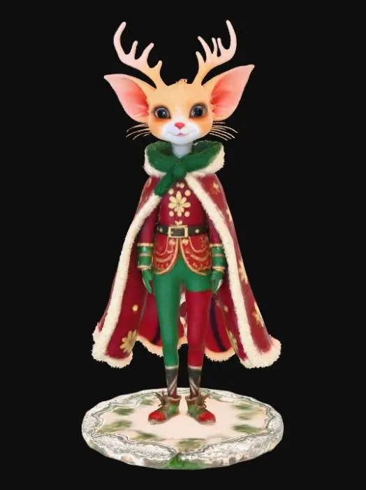 3D model for High detail, fantasy, Fey Creature, wearing high detailed, christmas clothes, standing on high detailed winter style base, #Christmas2025#