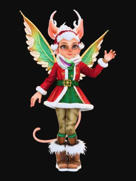 3D model for High detail, Fantasy, Fey Creature, wearing high detail christmas clothes, standing on high detailed base, in action pose, #Christmas2025#