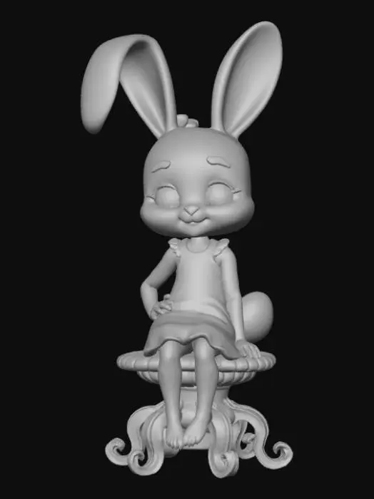 3D model for High detail, anime, fey bunny girl, posing cutely, positioned on a detailed stand.