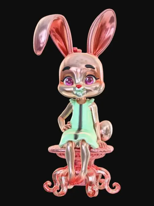 3D model for High detail, anime, fey bunny girl, posing cutely, positioned on a detailed stand.