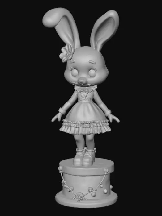 3D model for High detail, anime, fey bunny girl, posing cutely, positioned on a detailed stand.