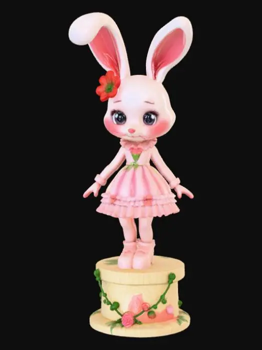 3D model for High detail, anime, fey bunny girl, posing cutely, positioned on a detailed stand.