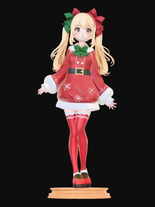 3D model for High detail, anime female, wearing only christmas bows and ribbon, no other clothing, only bows and ribbon, standing on high detail, wooden stand, #Christmas2025#
