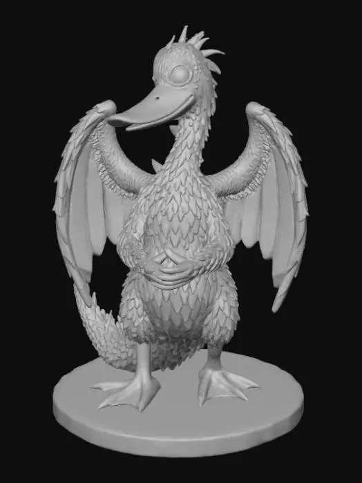3D model for High detail, Duckzilla, standing on a broken rubble road base.