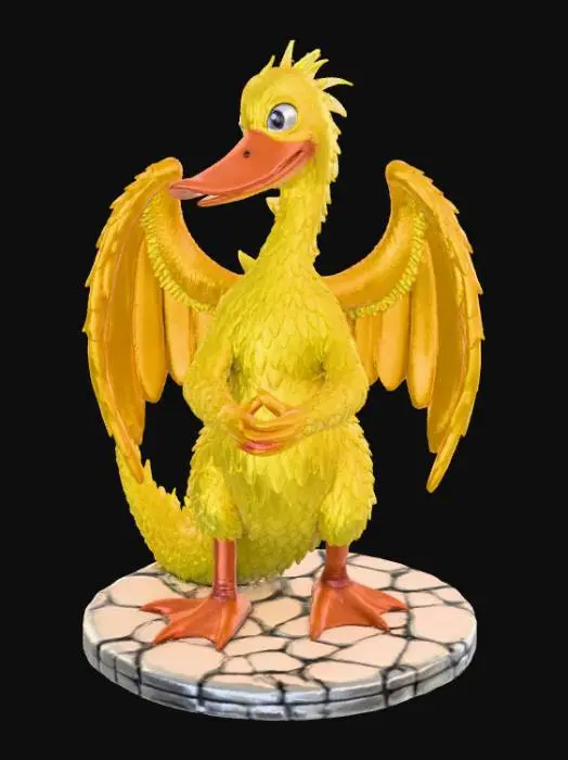 3D model for High detail, Duckzilla, standing on a broken rubble road base.