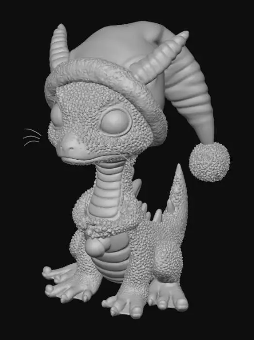 3D model for High detail, baby dragonling, with christmas design, on a fir wood polished base, #Christmas2025#