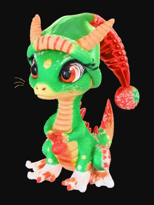 3D model for High detail, baby dragonling, with christmas design, on a fir wood polished base, #Christmas2025#