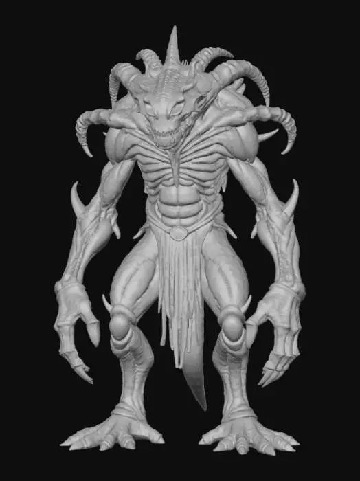 3D model for High detail, transmorphic monster, in action pose, set on a high detailed dungen style base