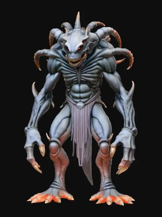 3D model for High detail, transmorphic monster, in action pose, set on a high detailed dungen style base