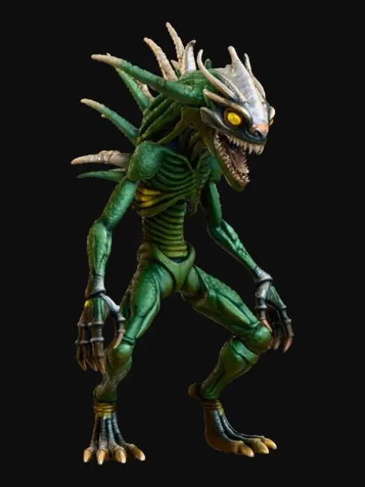 3D model for High detail, transmorphic monster, in action pose, set on a high detailed dungen style base