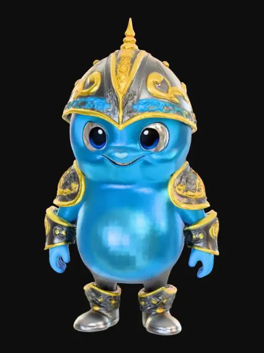 3D model for Fantasy, anime, round slime, wearing detailed armor