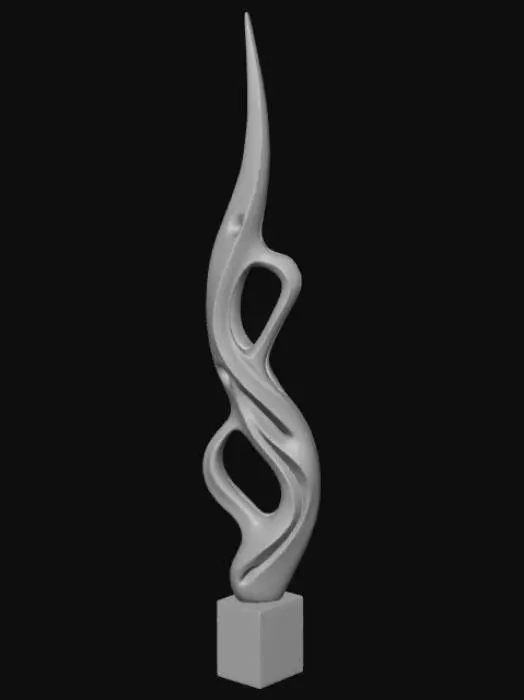 3D model for High detail, Abstract, spire, designed to style anatomy theme, placed on a dark oak wood base.