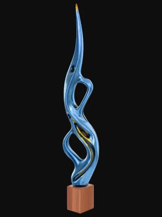 3D model for High detail, Abstract, spire, designed to style anatomy theme, placed on a dark oak wood base.