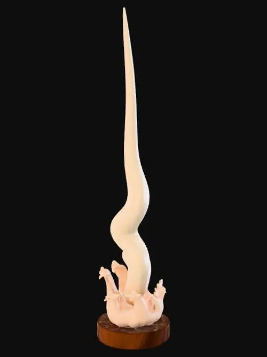 3D model for High detail, Abstract, spire, designed to style anatomy theme, placed on a dark oak wood base.