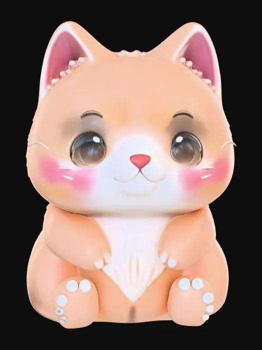 3D model for Smooth detail, kawaii, sitting animal, smooth detail, low detail.