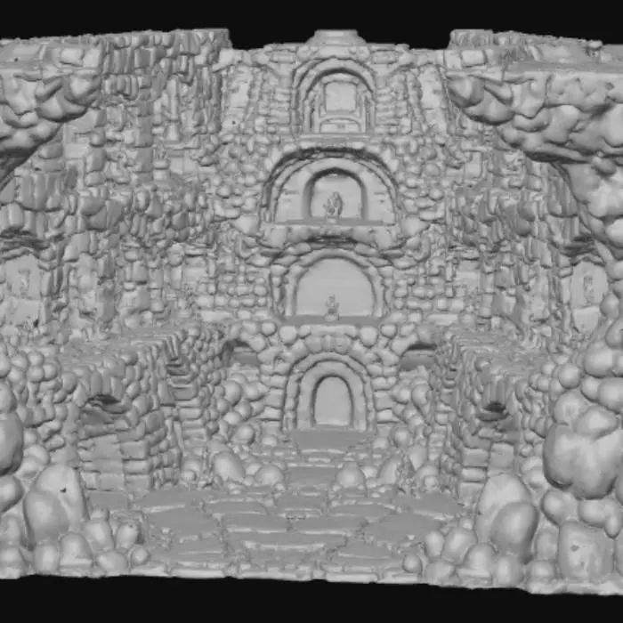 3D model for High detail, anime style, multi-tiered dungeon, view from side.