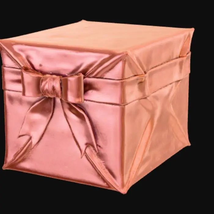 3D model for High detail, square container, with a seperated square lid, with a bow on it.