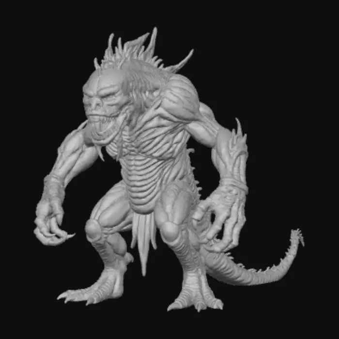 3D model for Scorched earth monster, standing on scorched earth landscape base.