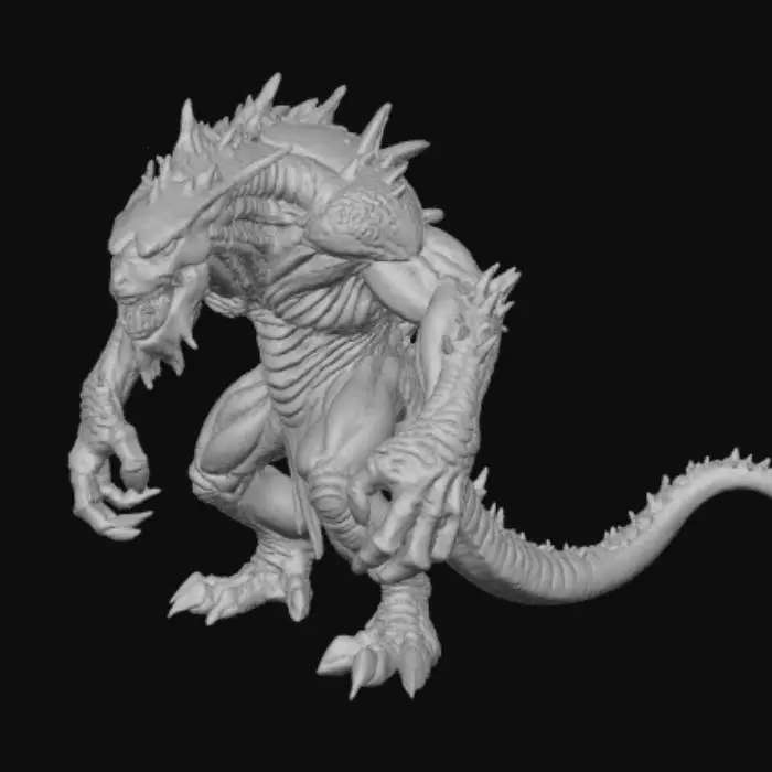 3D model for Scorched earth monster, standing on scorched earth landscape base.