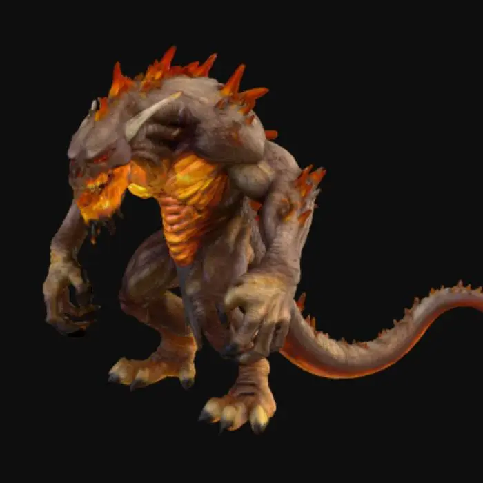 3D model for Scorched earth monster, standing on scorched earth landscape base.