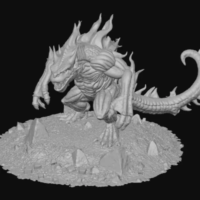 3D model for Scorched earth monster, standing on scorched earth landscape base.
