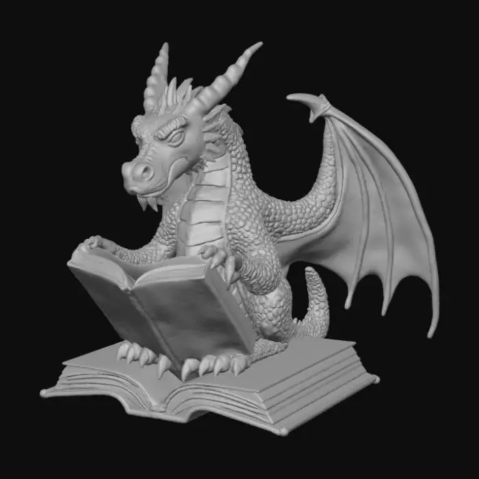 3D model for High detail, Dragon Bookend, Dragon reading an open book.