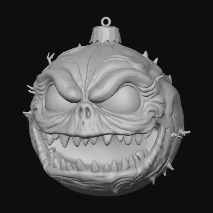 3D model for High detail, shattered Christmas Ornament, designed like a monster.