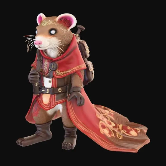 3D model for High detail, fantasy, ferret, wearing high detailed, adventure gear