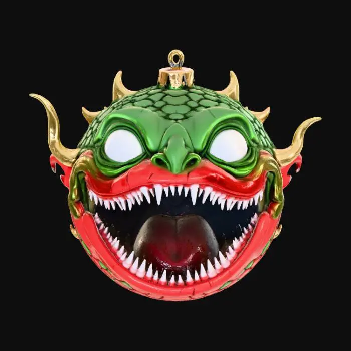 3D model for High detail, shattered Christmas Ornament, designed like a monster.