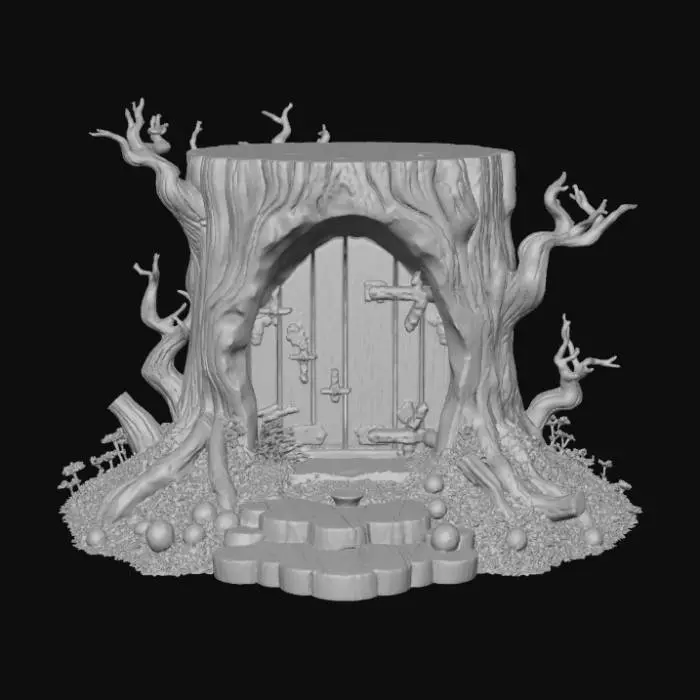 3D model for Open doored per enclosure, designed like a fantasy wooden stump, #Christmas2025#